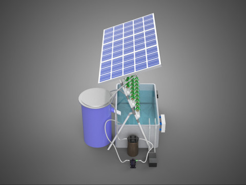 SOLAR PANEL POWERED IOT WATER NUTRIENT CONTROL HYDROPONIC PLANT Model 3D
