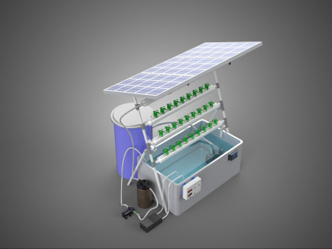SOLAR PANEL POWERED IOT WATER NUTRIENT CONTROL HYDROPONIC PLANT Model 3D