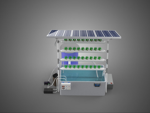 SOLAR PANEL POWERED IOT WATER NUTRIENT CONTROL HYDROPONIC PLANT Model 3D