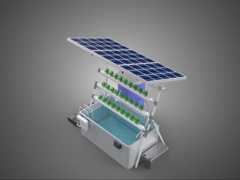 SOLAR PANEL POWERED IOT WATER NUTRIENT CONTROL HYDROPONIC PLANT Model 3D
