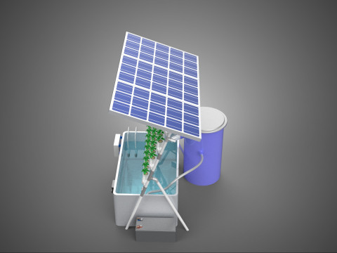 SOLAR PANEL POWERED IOT WATER NUTRIENT CONTROL HYDROPONIC PLANT Model 3D