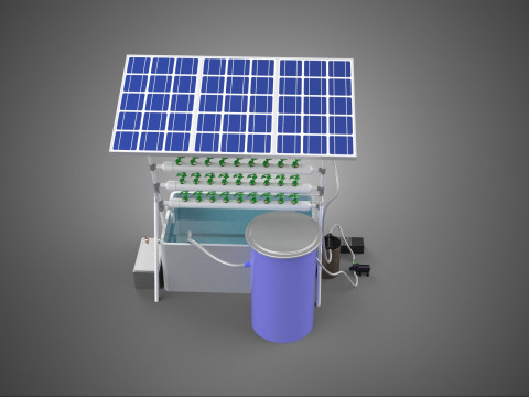 SOLAR PANEL POWERED IOT WATER NUTRIENT CONTROL HYDROPONIC PLANT Model 3D