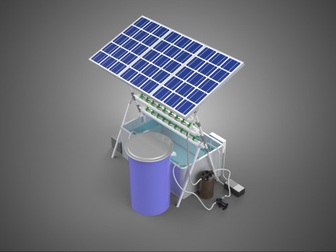 SOLAR PANEL POWERED IOT WATER NUTRIENT CONTROL HYDROPONIC PLANT Model 3D