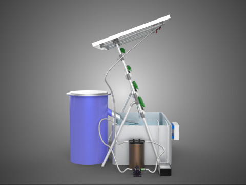 SOLAR PANEL POWERED IOT WATER NUTRIENT CONTROL HYDROPONIC PLANT Model 3D