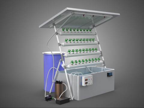 SOLAR PANEL POWERED IOT WATER NUTRIENT CONTROL HYDROPONIC PLANT Model 3D