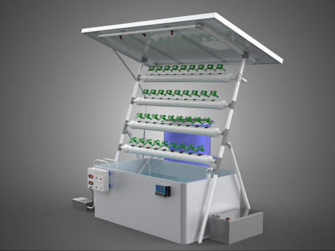 SOLAR PANEL POWERED IOT WATER NUTRIENT CONTROL HYDROPONIC PLANT Model 3D