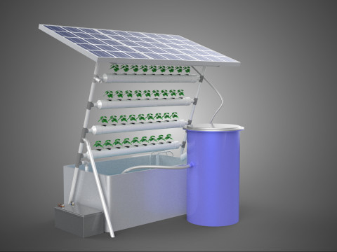 SOLAR PANEL POWERED IOT WATER NUTRIENT CONTROL HYDROPONIC PLANT Model 3D
