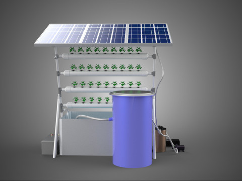SOLAR PANEL POWERED IOT WATER NUTRIENT CONTROL HYDROPONIC PLANT Model 3D