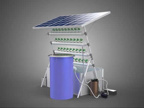 SOLAR PANEL POWERED IOT WATER NUTRIENT CONTROL HYDROPONIC PLANT Model 3D