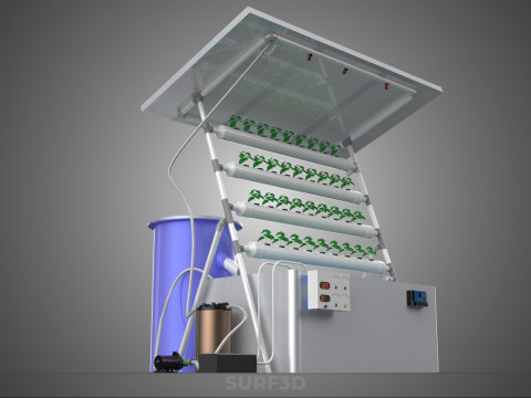 SOLAR PANEL POWERED IOT WATER NUTRIENT CONTROL HYDROPONIC PLANT Model 3D