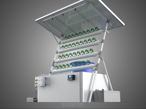 SOLAR PANEL POWERED IOT WATER NUTRIENT CONTROL HYDROPONIC PLANT Model 3D