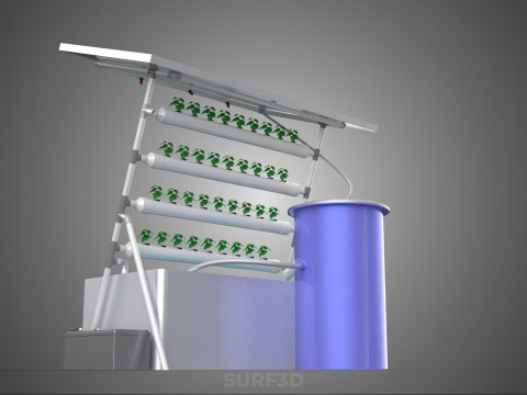 SOLAR PANEL POWERED IOT WATER NUTRIENT CONTROL HYDROPONIC PLANT Model 3D