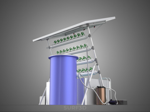 SOLAR PANEL POWERED IOT WATER NUTRIENT CONTROL HYDROPONIC PLANT Model 3D