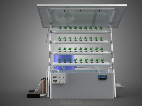 SOLAR PANEL POWERED IOT WATER NUTRIENT CONTROL HYDROPONIC PLANT Model 3D