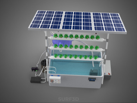 SOLAR PANEL POWERED IOT WATER NUTRIENT CONTROL HYDROPONIC PLANT Model 3D