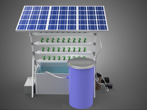 SOLAR PANEL POWERED IOT WATER NUTRIENT CONTROL HYDROPONIC PLANT Model 3D