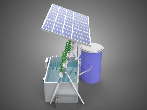 SOLAR PANEL POWERED IOT WATER NUTRIENT CONTROL HYDROPONIC PLANT Model 3D