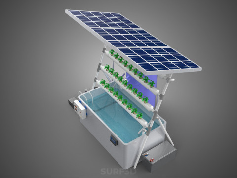 SOLAR PANEL POWERED IOT WATER NUTRIENT CONTROL HYDROPONIC PLANT Model 3D