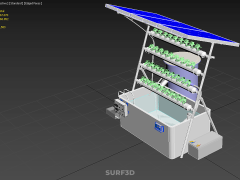 SOLAR PANEL POWERED IOT WATER NUTRIENT CONTROL HYDROPONIC PLANT Model 3D