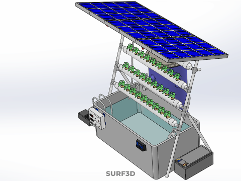 SOLAR PANEL POWERED IOT WATER NUTRIENT CONTROL HYDROPONIC PLANT Model 3D