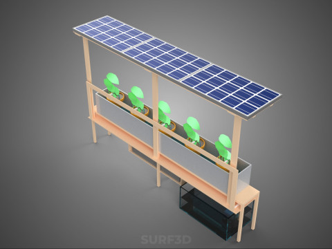 SOLAR PANEL PV IOT WATER DRIP IRRIGATION SYSTEM HYDROPONIC PLANT Model 3D