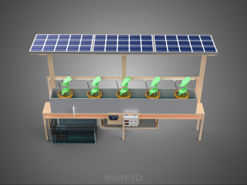 SOLAR PANEL PV IOT WATER DRIP IRRIGATION SYSTEM HYDROPONIC PLANT Model 3D