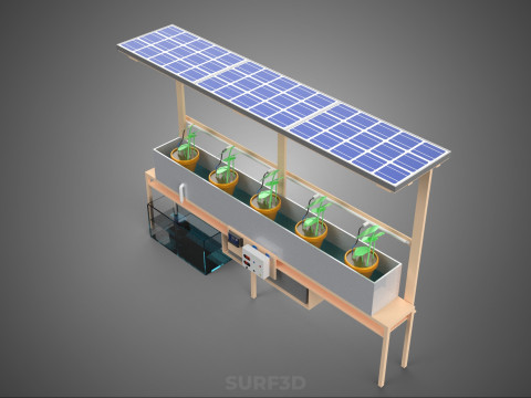 SOLAR PANEL PV IOT WATER DRIP IRRIGATION SYSTEM HYDROPONIC PLANT Model 3D