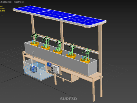 SOLAR PANEL PV IOT WATER DRIP IRRIGATION SYSTEM HYDROPONIC PLANT Model 3D