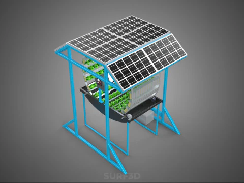 SOLAR PANEL IOT ROTARY HYDROPONIC GARDEN PLANT FARM SYSTEM WHEEL 3D Model