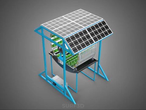 SOLAR PANEL IOT ROTARY HYDROPONIC GARDEN PLANT FARM SYSTEM WHEEL 3D Model