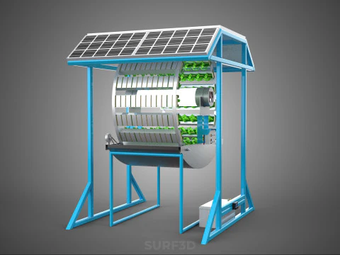 SOLAR PANEL IOT ROTARY HYDROPONIC GARDEN PLANT FARM SYSTEM WHEEL 3D Model