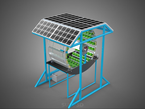 SOLAR PANEL IOT ROTARY HYDROPONIC GARDEN PLANT FARM SYSTEM WHEEL 3D Modell
