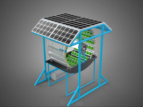 SOLAR PANEL IOT ROTARY HYDROPONIC GARDEN PLANT FARM SYSTEM WHEEL 3D Model
