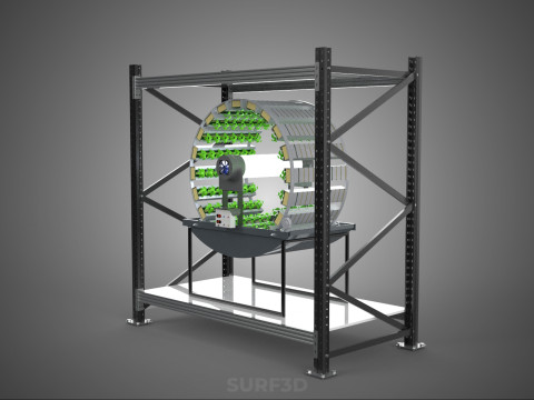 SHELF RACK ROTARY HYDROPONIC SPIN GARDEN PLANT FARM SYSTEM WHEEL 3D Model