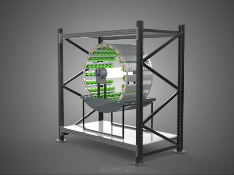 SHELF RACK ROTARY HYDROPONIC SPIN GARDEN PLANT FARM SYSTEM WHEEL 3D Model