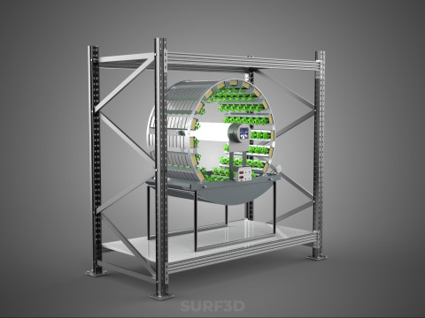 SHELF RACK ROTARY HYDROPONIC SPIN GARDEN PLANT FARM SYSTEM WHEEL 3D Model