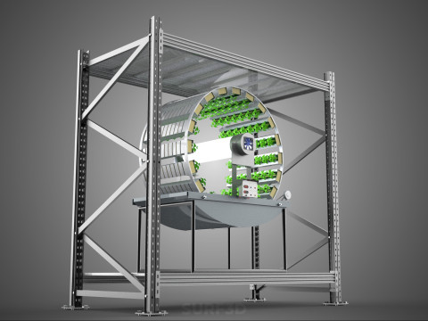 SHELF RACK ROTARY HYDROPONIC SPIN GARDEN PLANT FARM SYSTEM WHEEL 3D Model