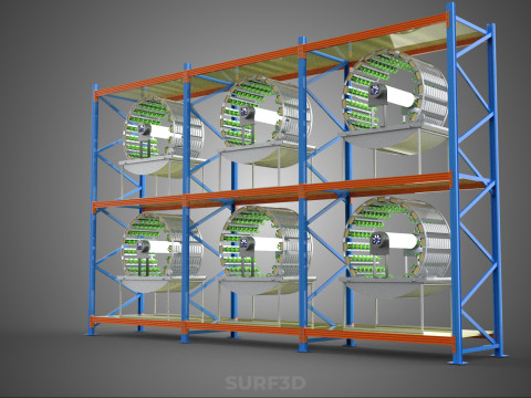 INDOOR ARRAY ROW SHELF RACK TRAY ROTARY HYDROPONIC PLANT GARDEN 3D 模型