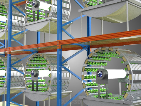 INDOOR ARRAY ROW SHELF RACK TRAY ROTARY HYDROPONIC PLANT GARDEN 3D 模型