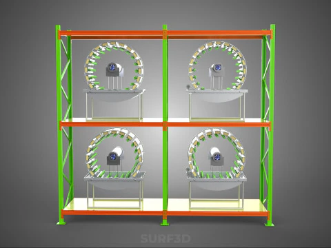 ROW ARRAY SHELF RACK TRAY ROTARY HYDROPONIC PLANT GARDEN INDOOR 3D Model