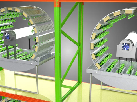 ROW ARRAY SHELF RACK TRAY ROTARY HYDROPONIC PLANT GARDEN INDOOR 3D Model