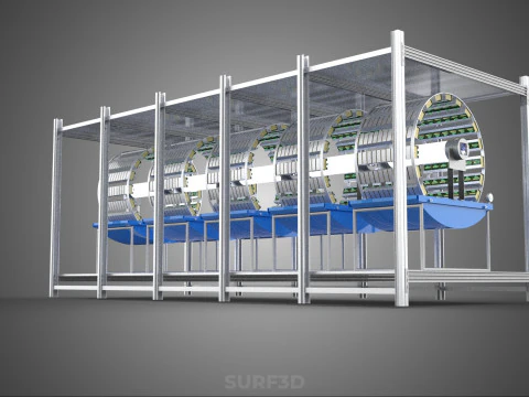 FRAME ARRAY ROW SHELF RACK TRAY ROTARY HYDROPONIC LED PLANT FARM 3D Model