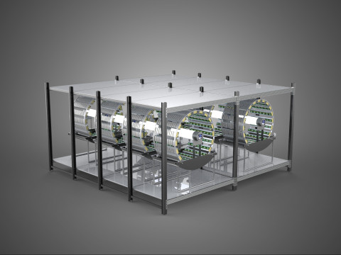 INDOOR ARRAY ROW SHELF RACK TRAY ROTARY HYDROPONIC PLANT FARM UP Modelo 3D