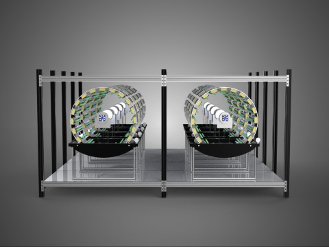 INDOOR ARRAY ROW SHELF RACK TRAY ROTARY HYDROPONIC PLANT FARM UP Modelo 3D