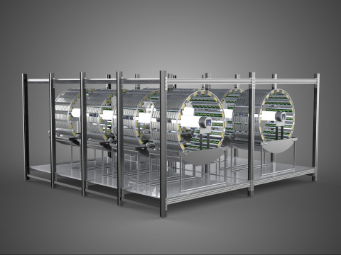 INDOOR ARRAY ROW SHELF RACK TRAY ROTARY HYDROPONIC PLANT FARM UP Modelo 3D