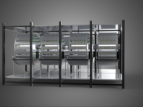INDOOR ARRAY ROW SHELF RACK TRAY ROTARY HYDROPONIC PLANT FARM UP Modelo 3D