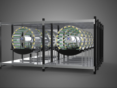 INDOOR ARRAY ROW SHELF RACK TRAY ROTARY HYDROPONIC PLANT FARM UP Modelo 3D