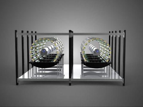 INDOOR ARRAY ROW SHELF RACK TRAY ROTARY HYDROPONIC PLANT FARM UP Modelo 3D