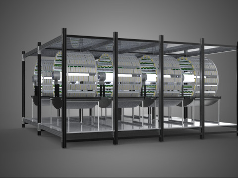 INDOOR ARRAY ROW SHELF RACK TRAY ROTARY HYDROPONIC PLANT FARM UP Modelo 3D