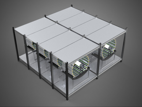 INDOOR ARRAY ROW SHELF RACK TRAY ROTARY HYDROPONIC PLANT FARM UP Modelo 3D